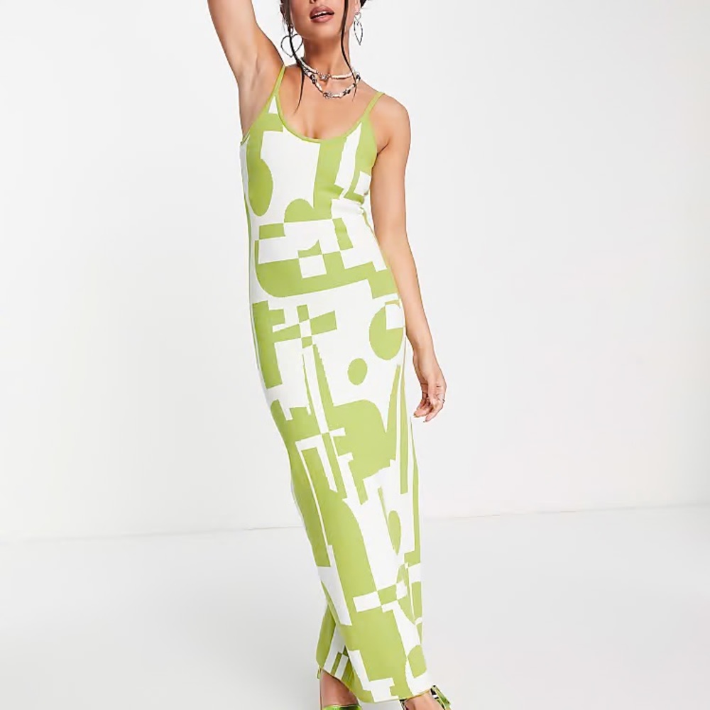 Peppermayo Knit Maxi Dress in Lime Geo Print